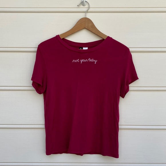 H&M Tops - H&M divided not your baby burgundy tee shirt small